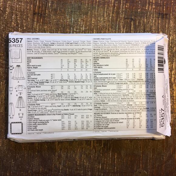 Simplicity Sewing Pattern 5357 Girls Costume Belly Dancer Gypsy Genie 7-14 UNCUT - Picture 2 of 2